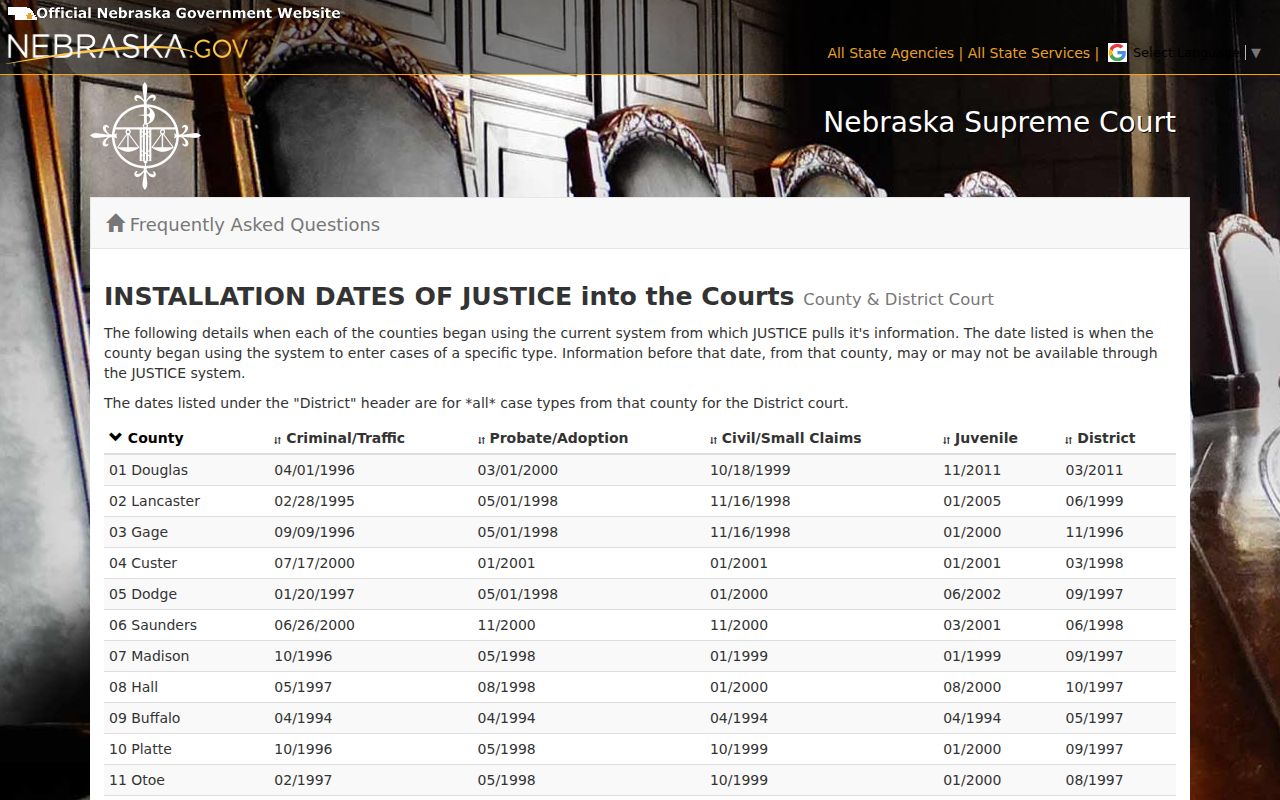 Harlan County case search JUSTICE installation history