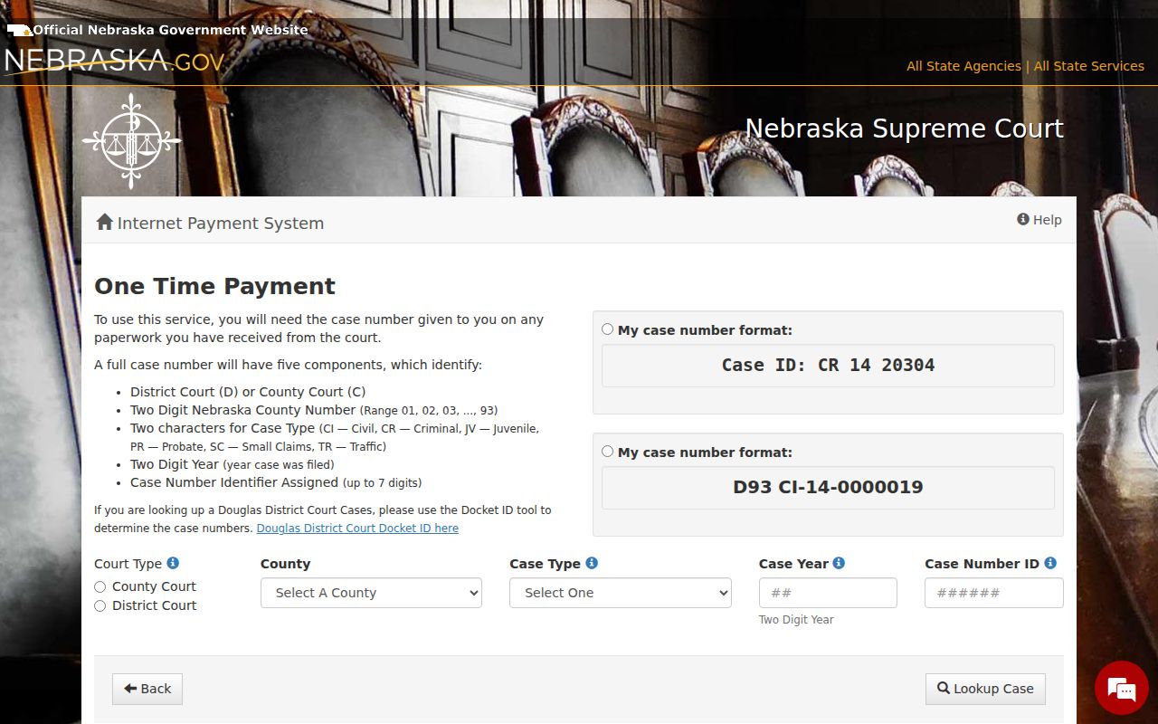 Harlan County case search ePayment case number lookup fields