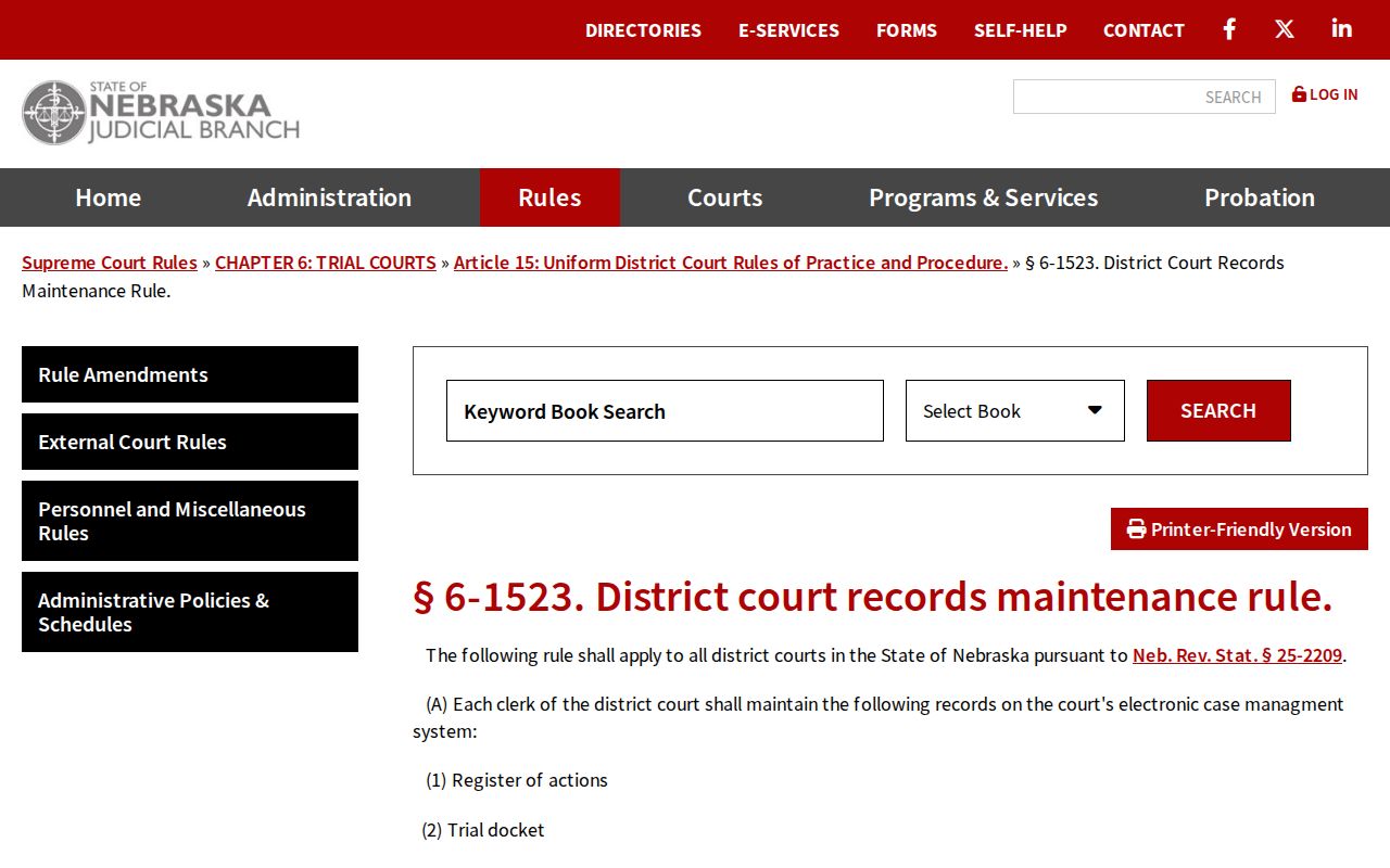 Harlan County civil docket Nebraska District Court register of actions rule