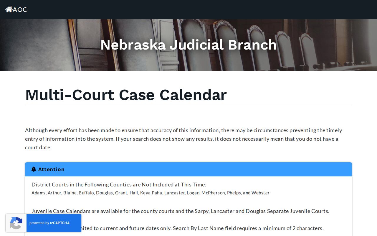 Harlan County court calendar Nebraska statewide calendar service