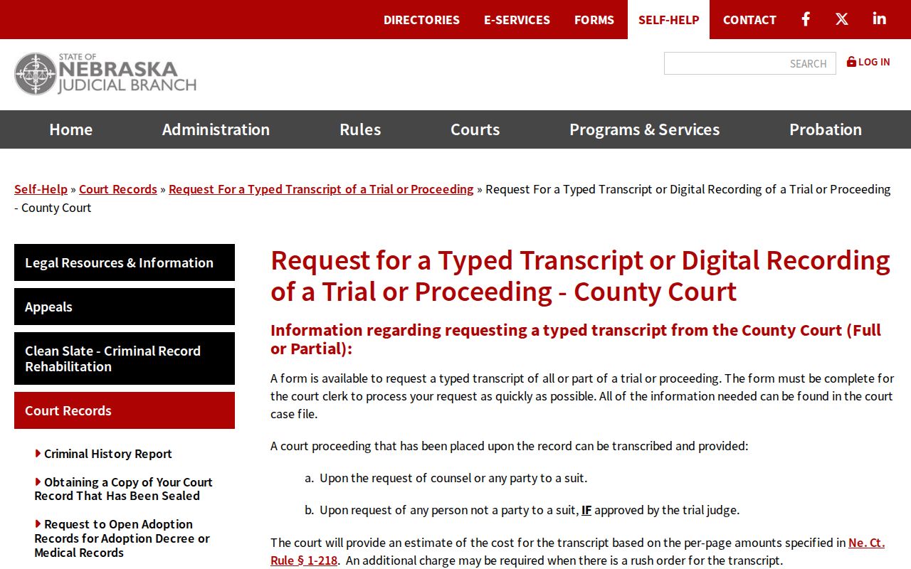 Harlan County court records transcript and digital audio request information