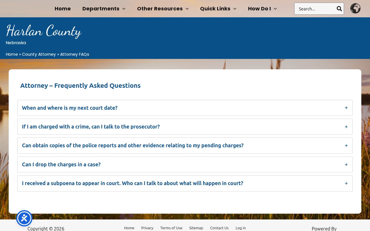 Harlan County criminal docket County Attorney FAQ source page