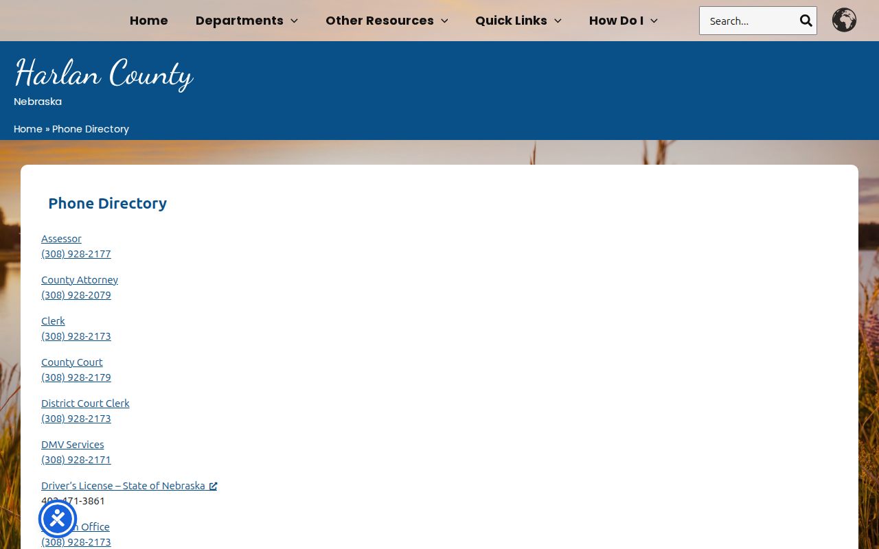 Huntley court docket source showing Harlan County court contact route