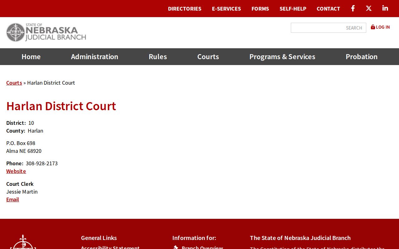 Harlan County court docket and Harlan District Court official profile