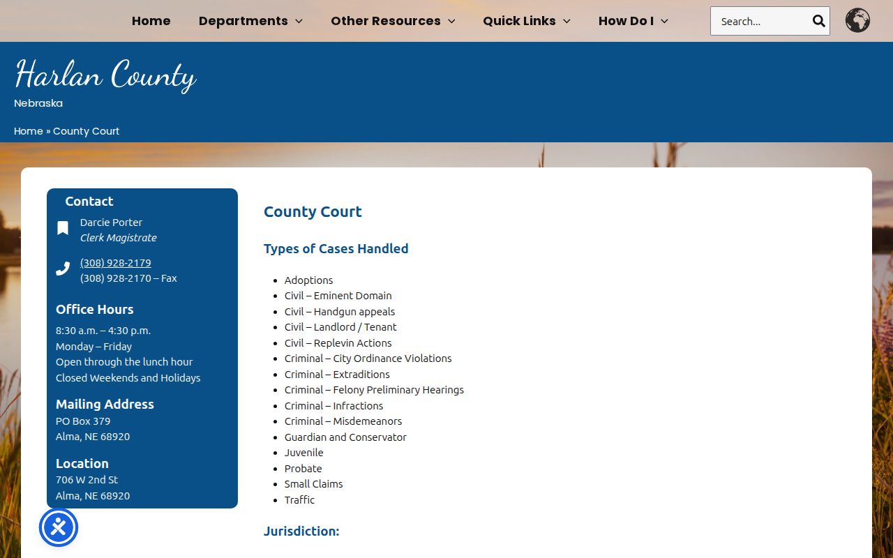 Harlan County court docket and Harlan County Court official office page