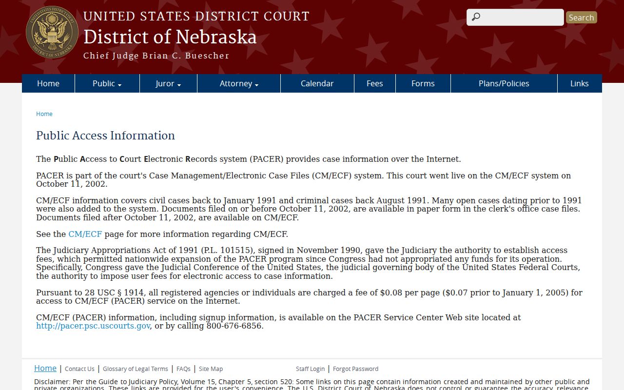 Harlan County court docket and federal PACER public access information