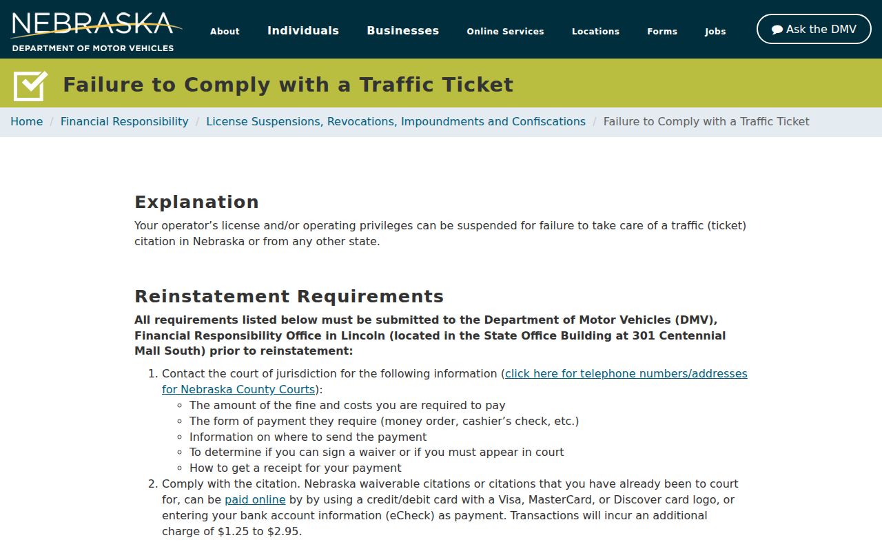 Harlan County traffic court records and Nebraska DMV compliance information