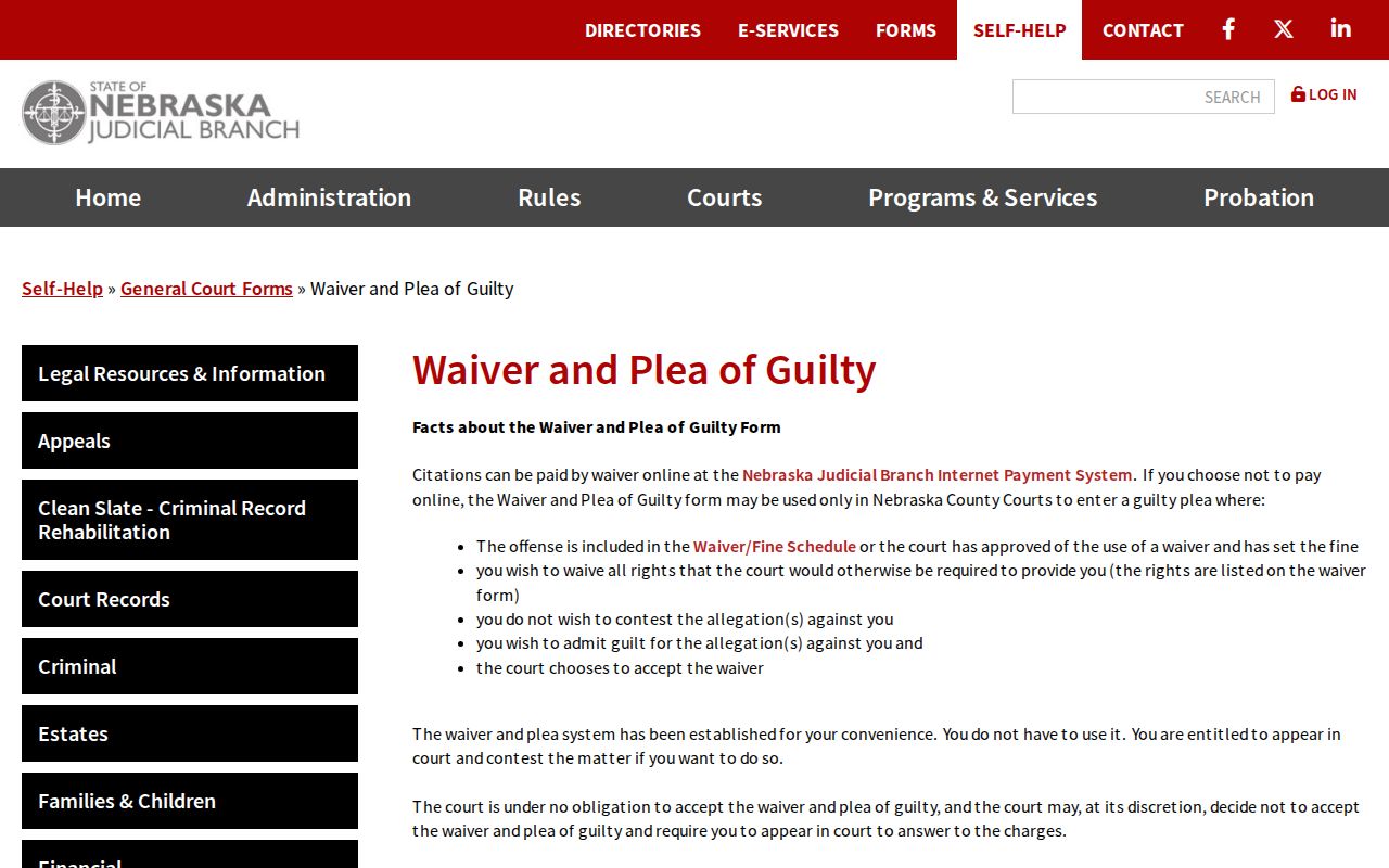 Harlan County traffic court records waiver and guilty plea information